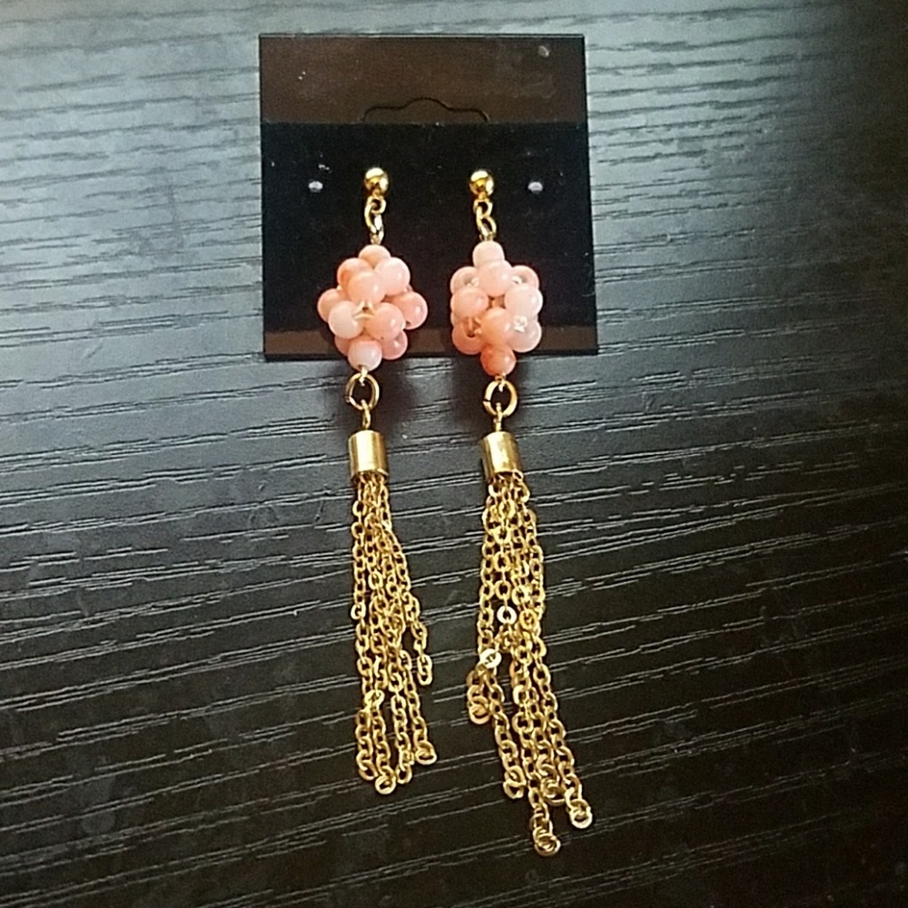 Pink and gold dangly earrings beaded